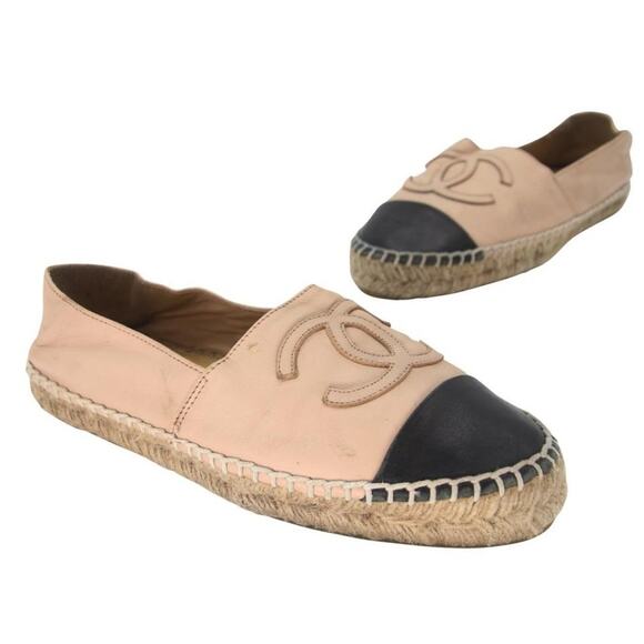 Chanel Espadrille 38 CC Leather Cap Toe Flats CC-0717N-0003 - Picture 2 of 9